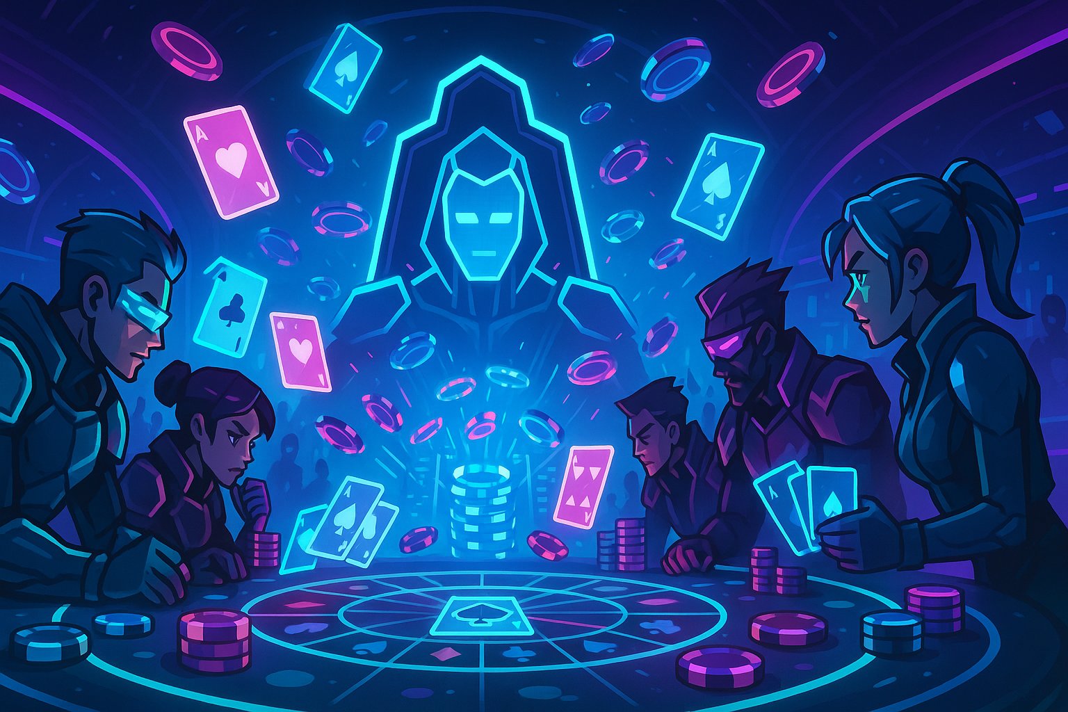 Tampilan antarmuka permainan virtual slot dengan animasi warna ungu neon